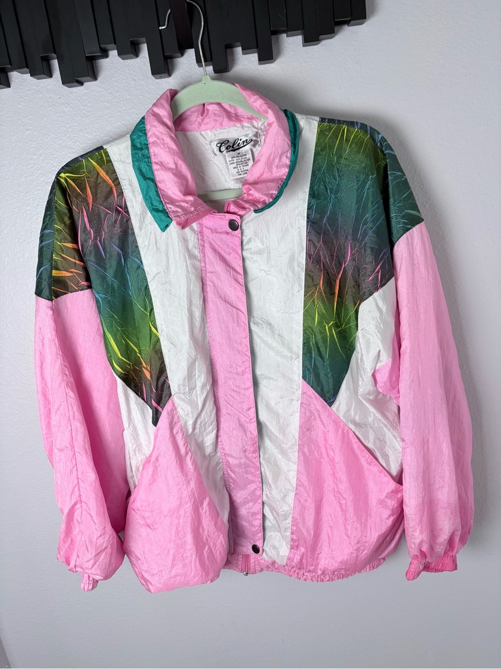 Vintage Colin Colorblock Windbreaker Jacket 80’s 90’s Pink, White, Green Size M